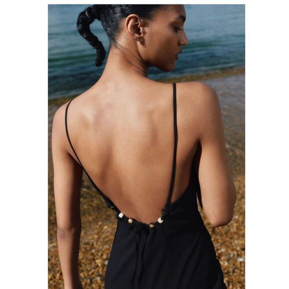 Zara, NWT women’s front tie black midi dress size small ￼ - Picture 3 of 9